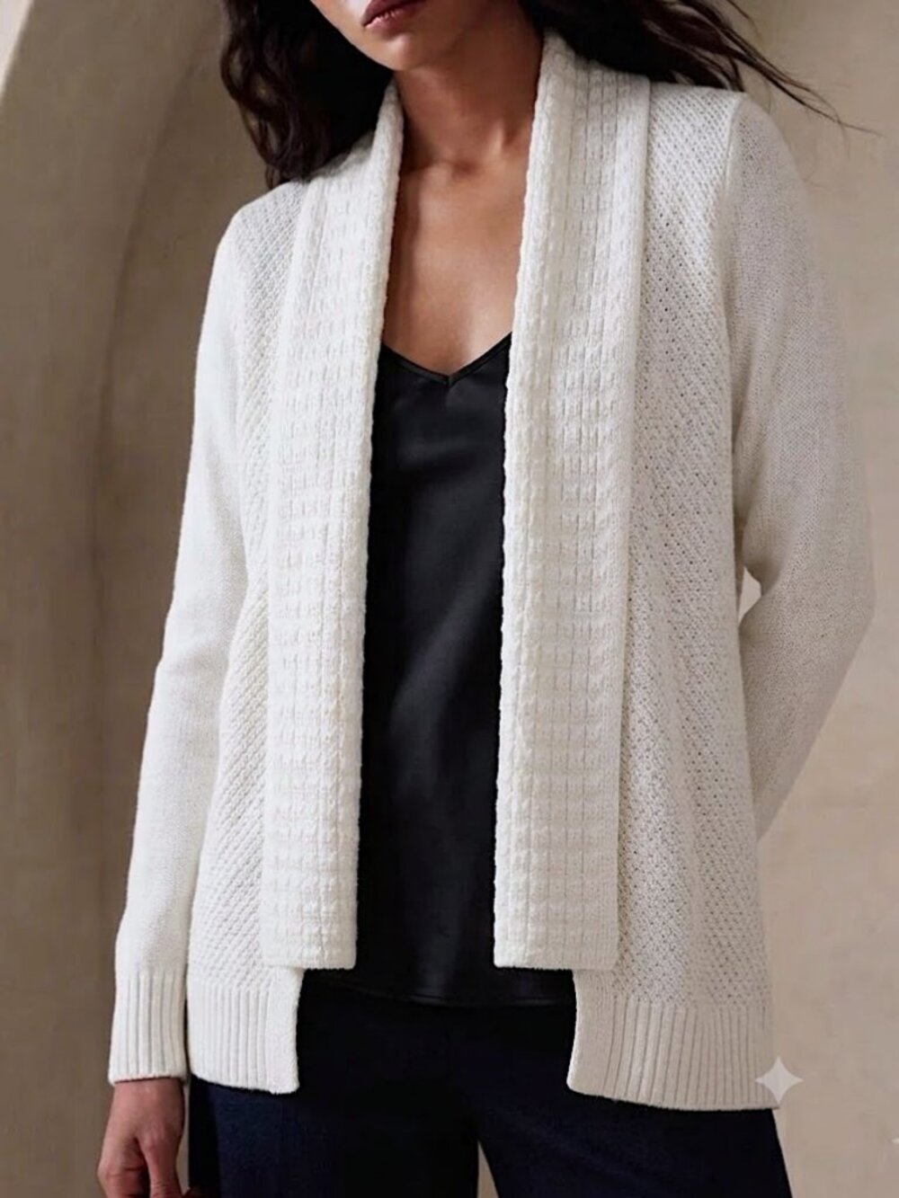 Lilla P. Off White Open Front Quite Luxury Waffle Knit Cardigan Size X-Small
